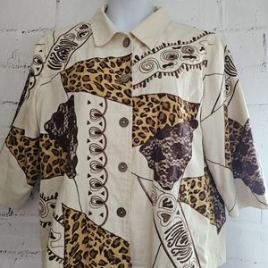 Choices Vintage Embellished Button Jacket Plus size 2X Animal Print 3/4 sleeve